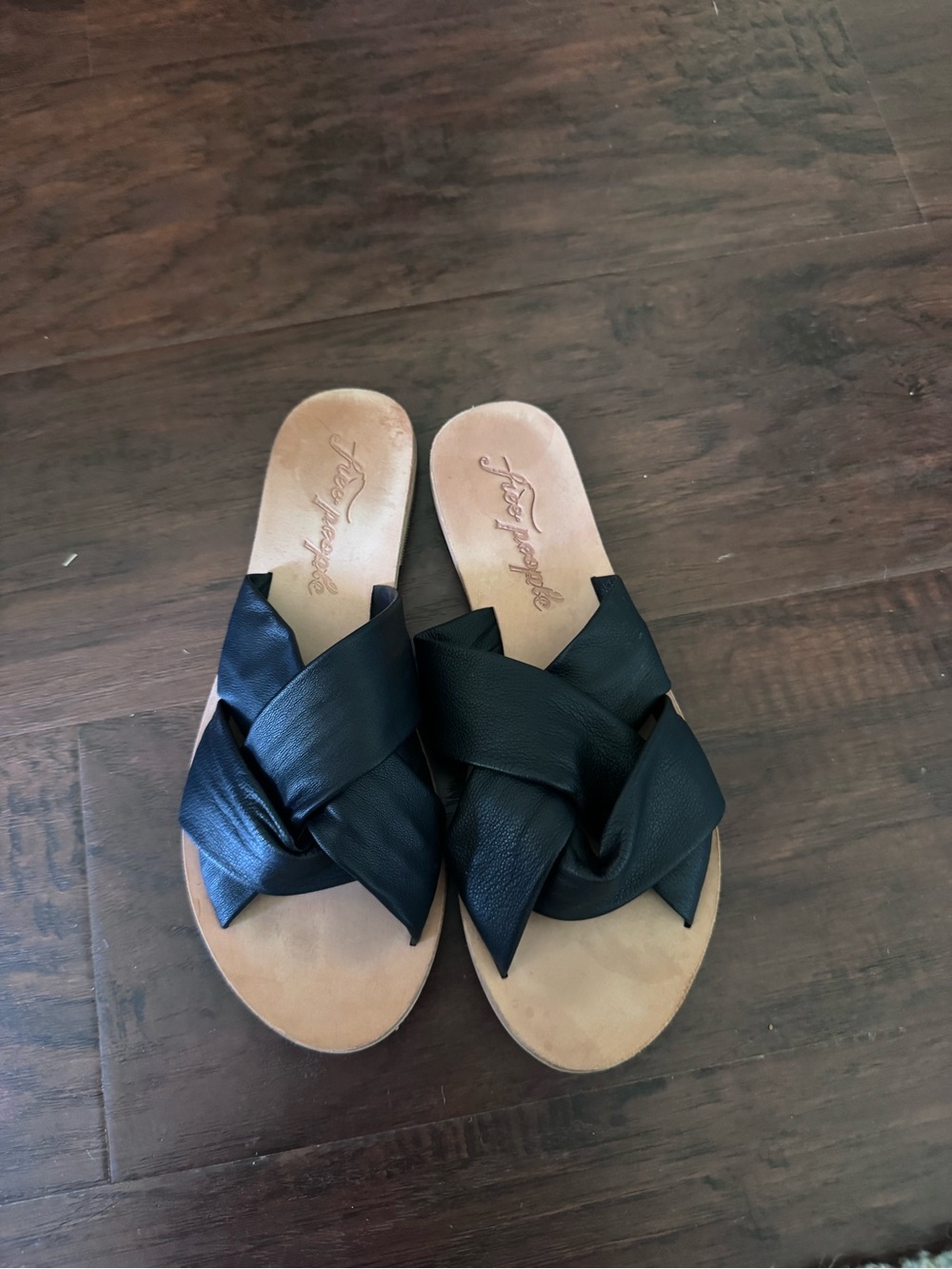 Free People Black Knotted Leather Slide Sandals